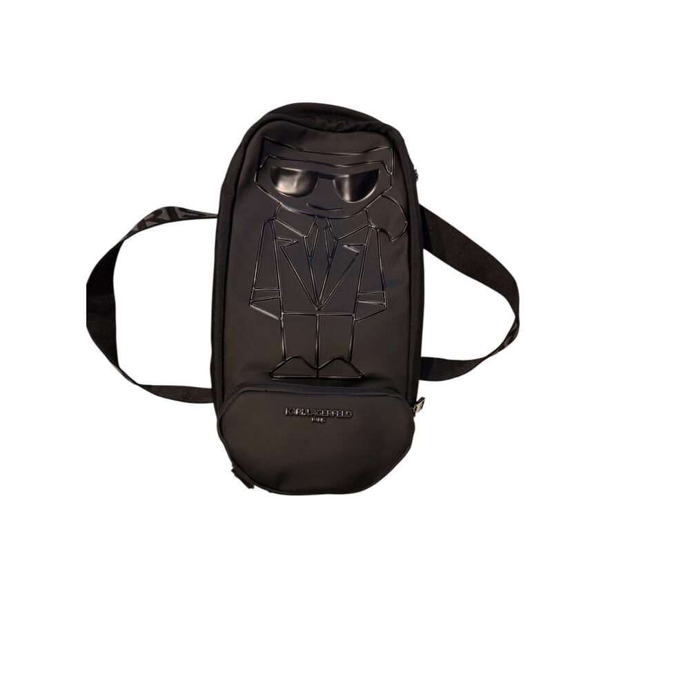 Karl Lagerfeld Paris K/Ikonik Black Embossed Sling Backpack - Picture 2 of 4